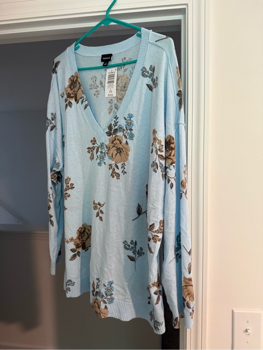 NWT Torrid Light Blue Floral V-Neck Sweater